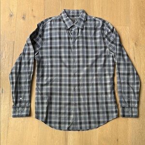 John Varvatos Gray and Black Plaid Button Down Shirt